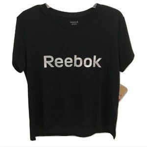 Reebok Glow Crop Tee Black Reflective Logo women’s workout shirt running
